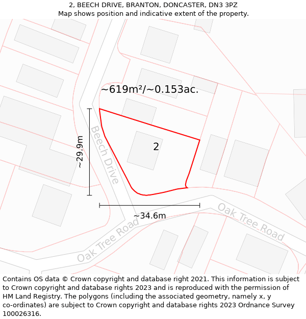 2, BEECH DRIVE, BRANTON, DONCASTER, DN3 3PZ: Plot and title map