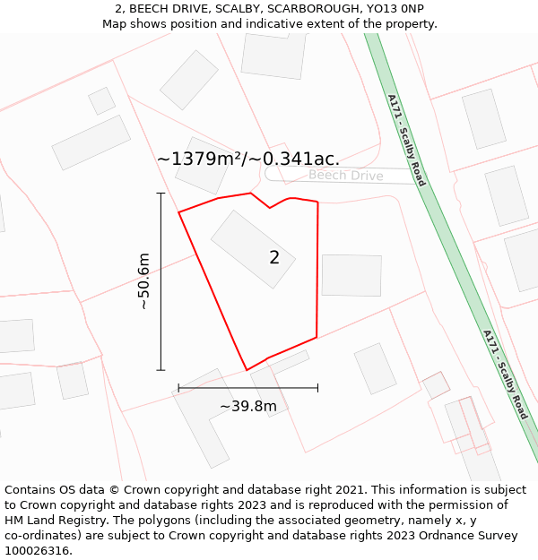 2, BEECH DRIVE, SCALBY, SCARBOROUGH, YO13 0NP: Plot and title map