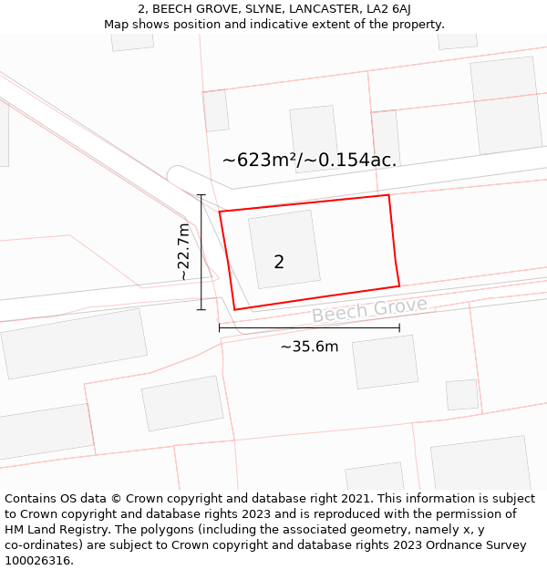 2, BEECH GROVE, SLYNE, LANCASTER, LA2 6AJ: Plot and title map