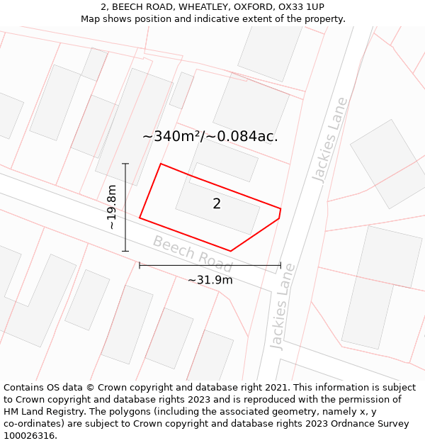 2, BEECH ROAD, WHEATLEY, OXFORD, OX33 1UP: Plot and title map