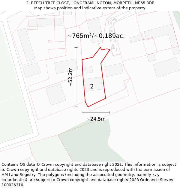 2, BEECH TREE CLOSE, LONGFRAMLINGTON, MORPETH, NE65 8DB: Plot and title map