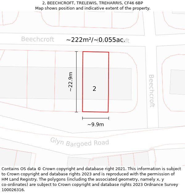 2, BEECHCROFT, TRELEWIS, TREHARRIS, CF46 6BP: Plot and title map