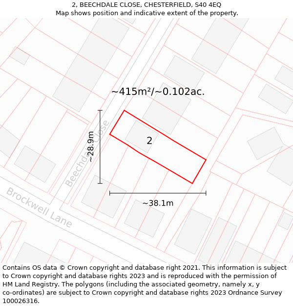 2, BEECHDALE CLOSE, CHESTERFIELD, S40 4EQ: Plot and title map