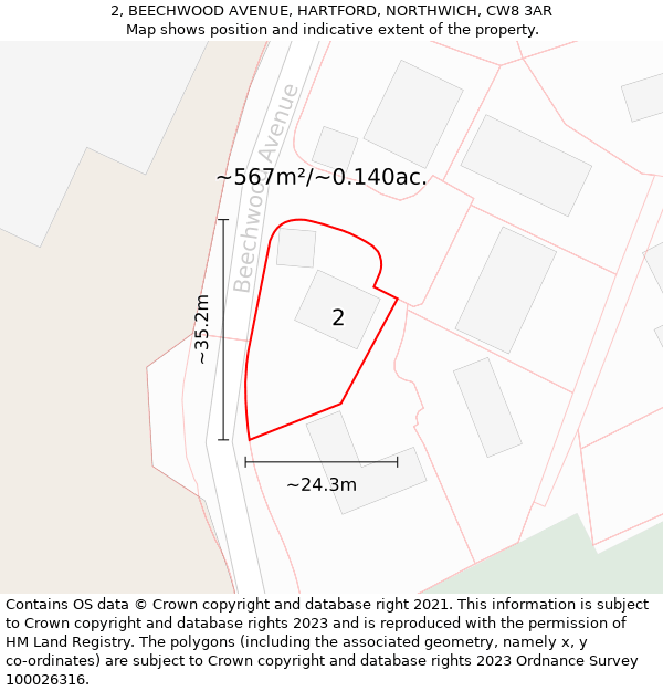 2, BEECHWOOD AVENUE, HARTFORD, NORTHWICH, CW8 3AR: Plot and title map