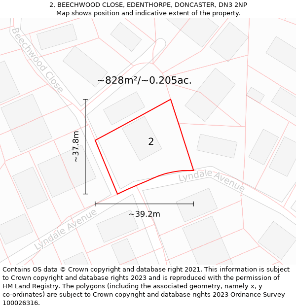 2, BEECHWOOD CLOSE, EDENTHORPE, DONCASTER, DN3 2NP: Plot and title map