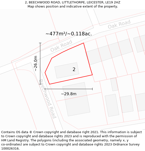 2, BEECHWOOD ROAD, LITTLETHORPE, LEICESTER, LE19 2HZ: Plot and title map