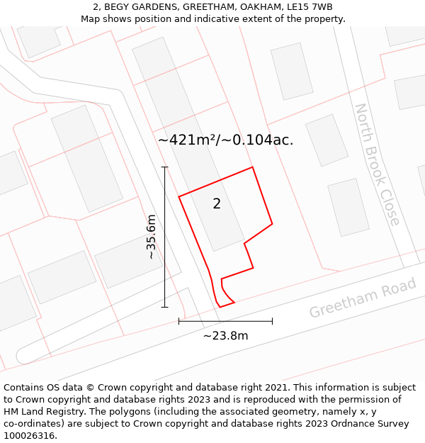 2, BEGY GARDENS, GREETHAM, OAKHAM, LE15 7WB: Plot and title map