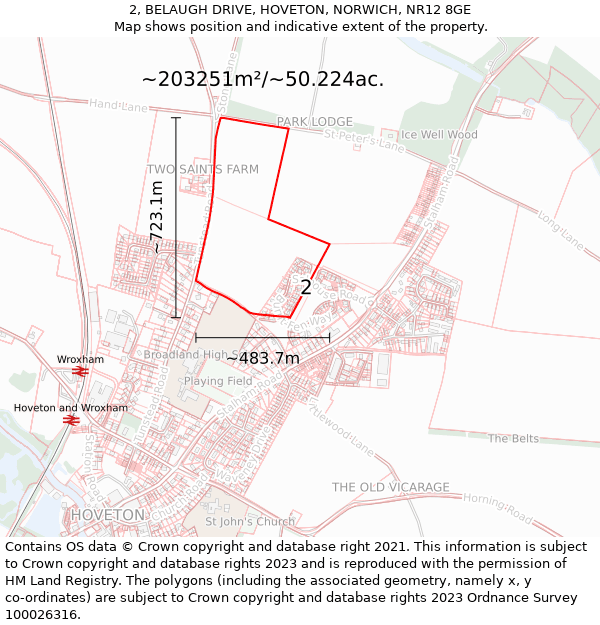 2, BELAUGH DRIVE, HOVETON, NORWICH, NR12 8GE: Plot and title map