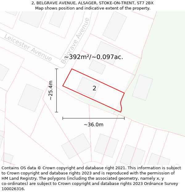 2, BELGRAVE AVENUE, ALSAGER, STOKE-ON-TRENT, ST7 2BX: Plot and title map