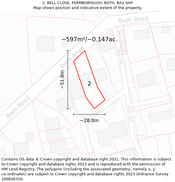 2, BELL CLOSE, FARMBOROUGH, BATH, BA2 0AP: Plot and title map