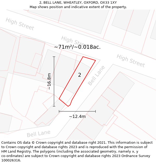 2, BELL LANE, WHEATLEY, OXFORD, OX33 1XY: Plot and title map