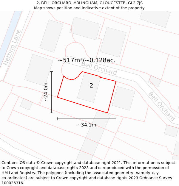 2, BELL ORCHARD, ARLINGHAM, GLOUCESTER, GL2 7JS: Plot and title map