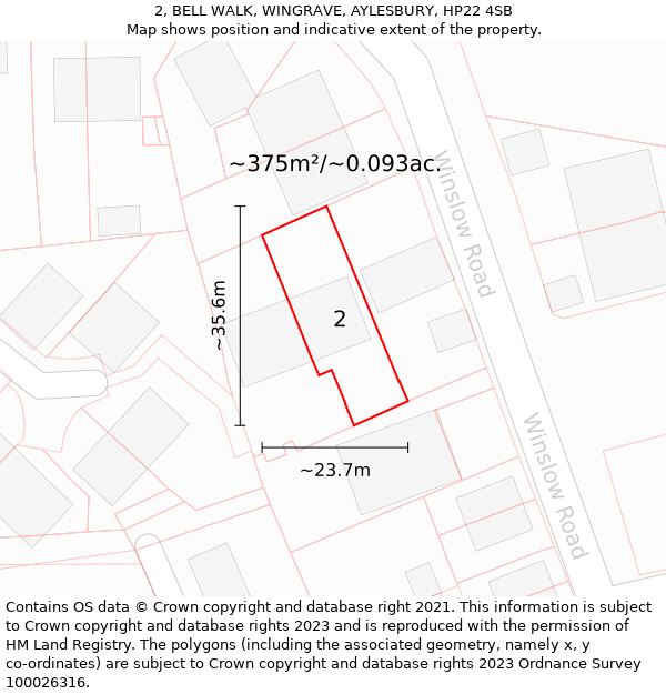 2, BELL WALK, WINGRAVE, AYLESBURY, HP22 4SB: Plot and title map