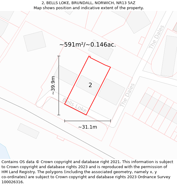 2, BELLS LOKE, BRUNDALL, NORWICH, NR13 5AZ: Plot and title map