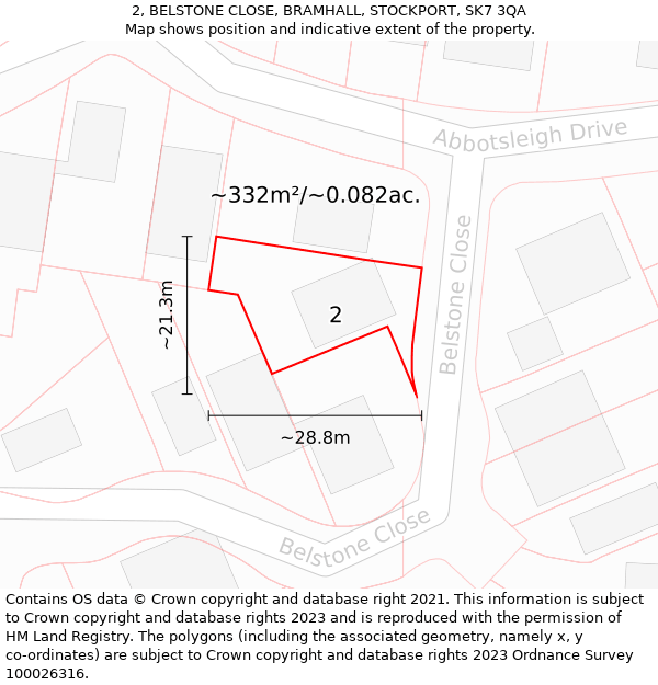 2, BELSTONE CLOSE, BRAMHALL, STOCKPORT, SK7 3QA: Plot and title map