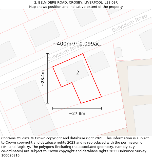 2, BELVIDERE ROAD, CROSBY, LIVERPOOL, L23 0SR: Plot and title map