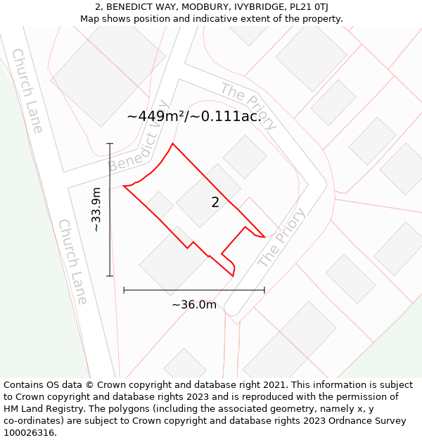 2, BENEDICT WAY, MODBURY, IVYBRIDGE, PL21 0TJ: Plot and title map