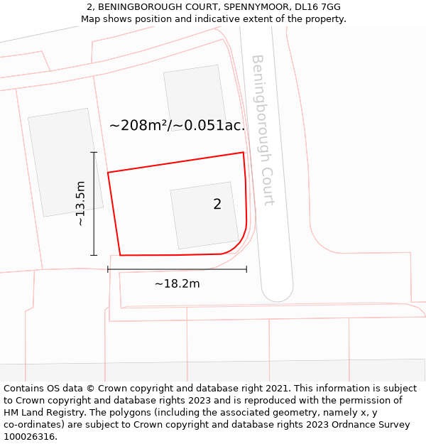 2, BENINGBOROUGH COURT, SPENNYMOOR, DL16 7GG: Plot and title map