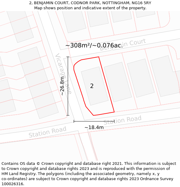 2, BENJAMIN COURT, CODNOR PARK, NOTTINGHAM, NG16 5RY: Plot and title map