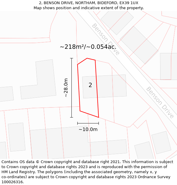 2, BENSON DRIVE, NORTHAM, BIDEFORD, EX39 1UX: Plot and title map