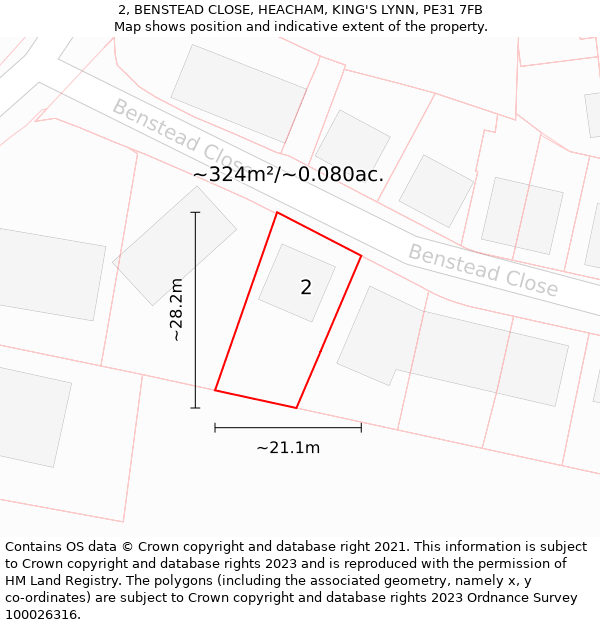 2, BENSTEAD CLOSE, HEACHAM, KING'S LYNN, PE31 7FB: Plot and title map