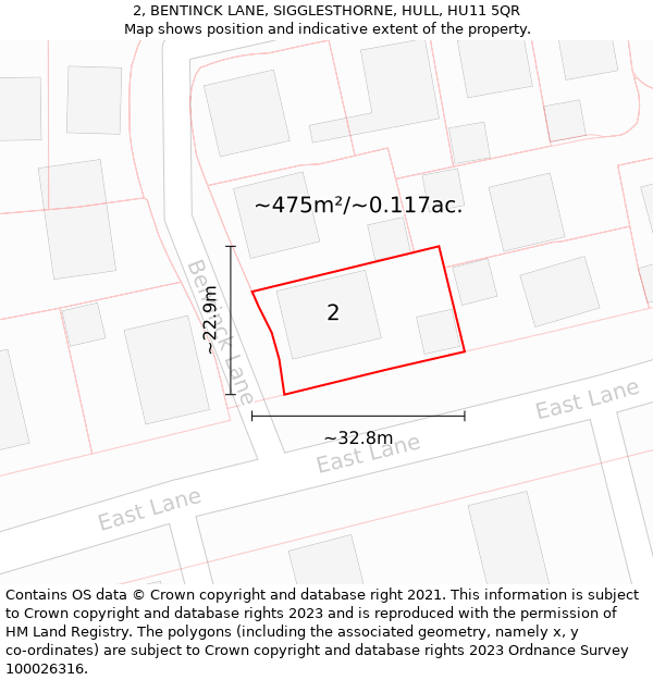 2, BENTINCK LANE, SIGGLESTHORNE, HULL, HU11 5QR: Plot and title map