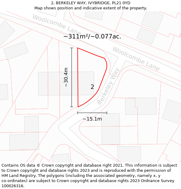 2, BERKELEY WAY, IVYBRIDGE, PL21 0YD: Plot and title map