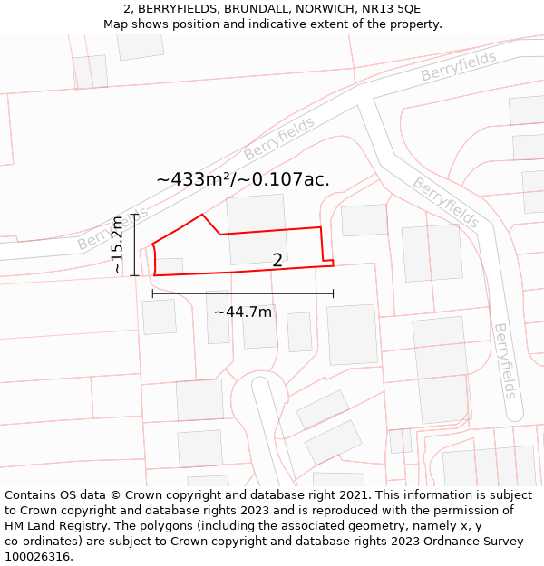 2, BERRYFIELDS, BRUNDALL, NORWICH, NR13 5QE: Plot and title map