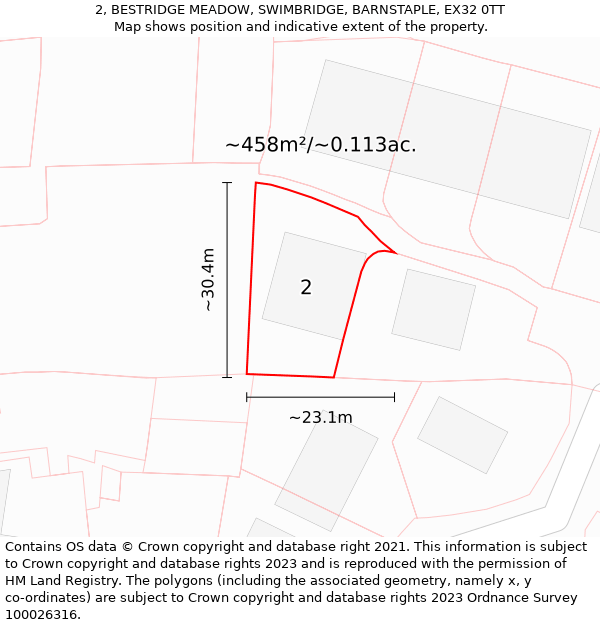 2, BESTRIDGE MEADOW, SWIMBRIDGE, BARNSTAPLE, EX32 0TT: Plot and title map