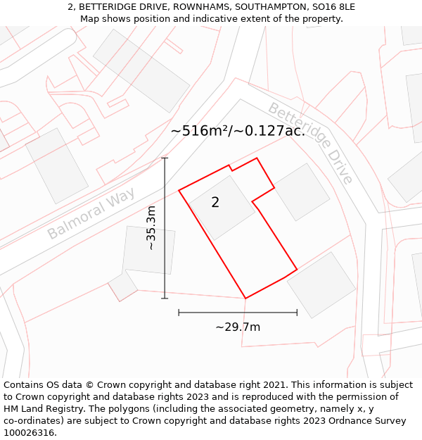 2, BETTERIDGE DRIVE, ROWNHAMS, SOUTHAMPTON, SO16 8LE: Plot and title map