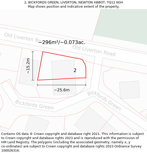 2, BICKFORDS GREEN, LIVERTON, NEWTON ABBOT, TQ12 6GH: Plot and title map