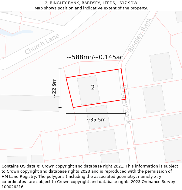 2, BINGLEY BANK, BARDSEY, LEEDS, LS17 9DW: Plot and title map