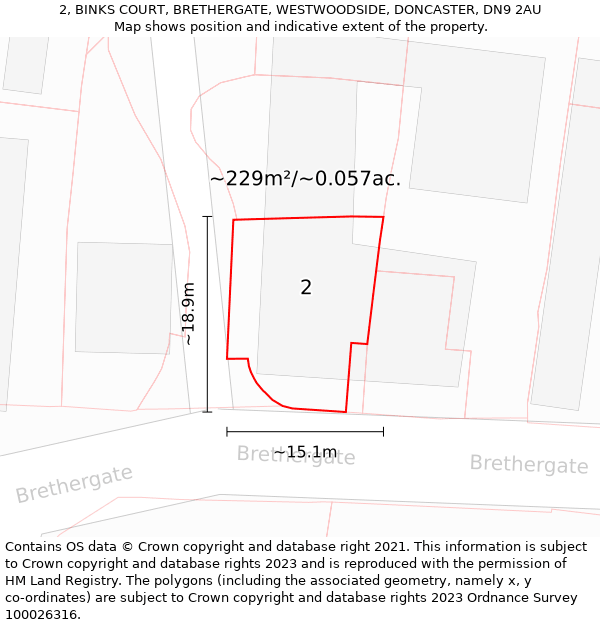 2, BINKS COURT, BRETHERGATE, WESTWOODSIDE, DONCASTER, DN9 2AU: Plot and title map