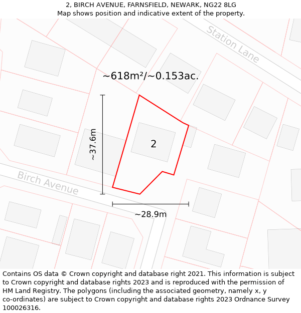 2, BIRCH AVENUE, FARNSFIELD, NEWARK, NG22 8LG: Plot and title map