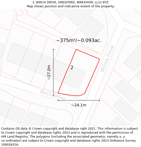 2, BIRCH DRIVE, GRESFORD, WREXHAM, LL12 8YZ: Plot and title map