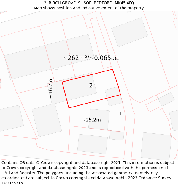 2, BIRCH GROVE, SILSOE, BEDFORD, MK45 4FQ: Plot and title map