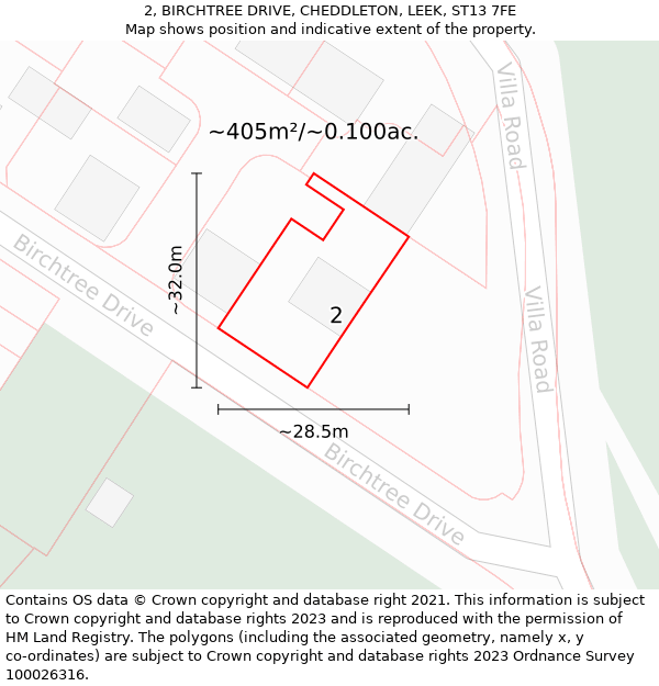 2, BIRCHTREE DRIVE, CHEDDLETON, LEEK, ST13 7FE: Plot and title map