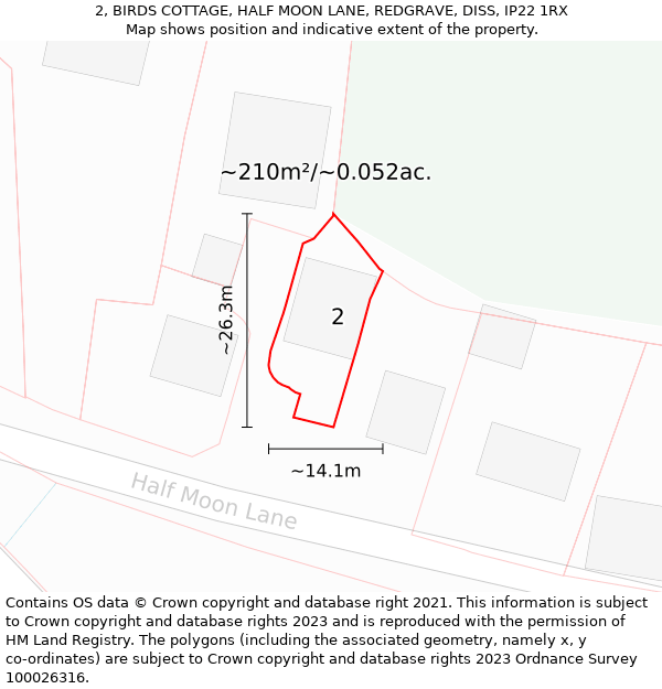 2, BIRDS COTTAGE, HALF MOON LANE, REDGRAVE, DISS, IP22 1RX: Plot and title map