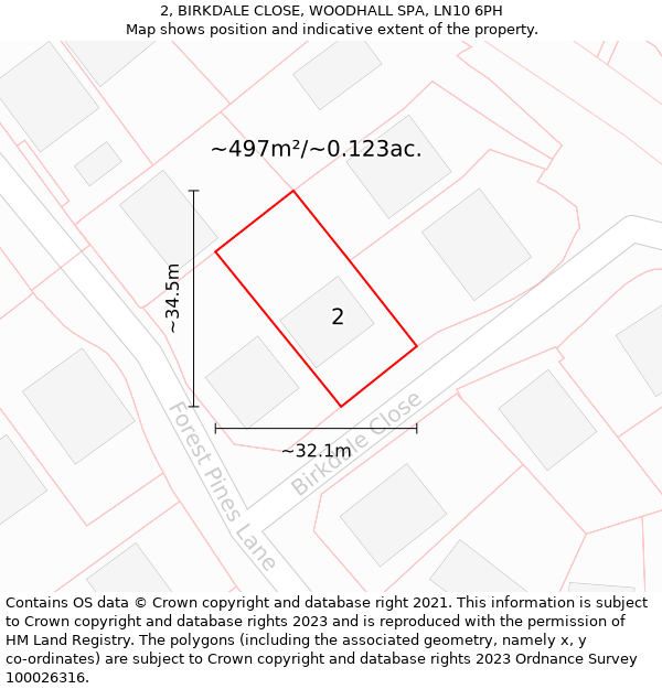 2, BIRKDALE CLOSE, WOODHALL SPA, LN10 6PH: Plot and title map