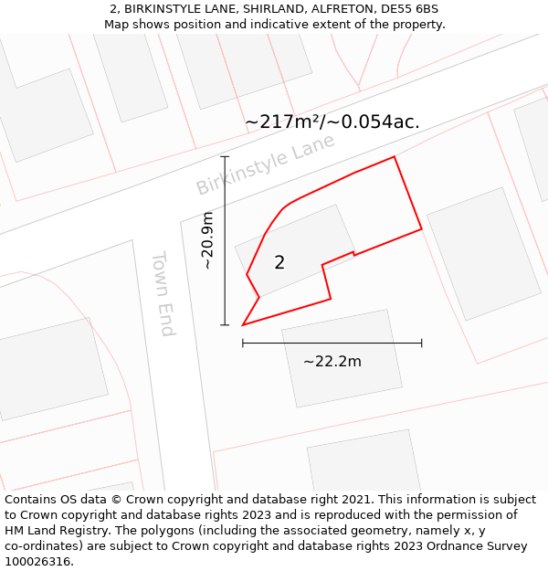 2, BIRKINSTYLE LANE, SHIRLAND, ALFRETON, DE55 6BS: Plot and title map