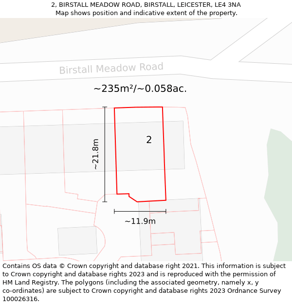2, BIRSTALL MEADOW ROAD, BIRSTALL, LEICESTER, LE4 3NA: Plot and title map