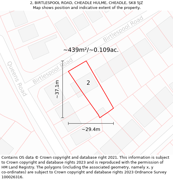 2, BIRTLESPOOL ROAD, CHEADLE HULME, CHEADLE, SK8 5JZ: Plot and title map