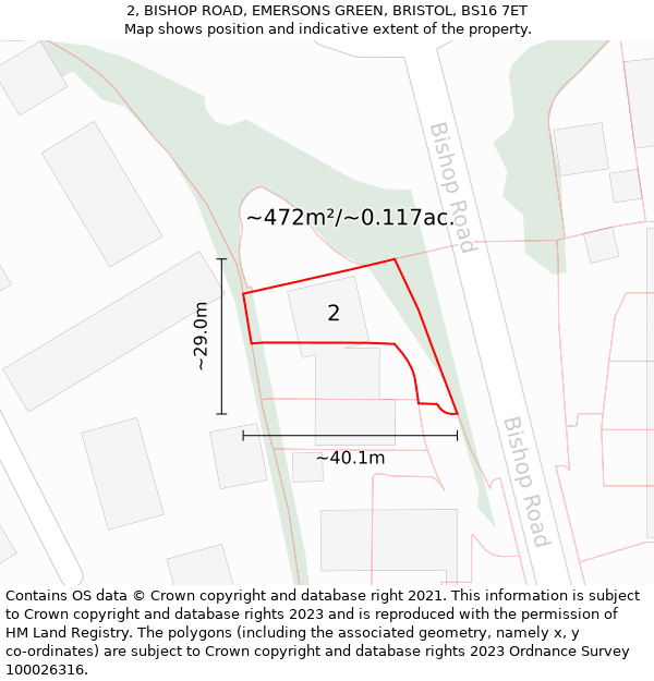 2, BISHOP ROAD, EMERSONS GREEN, BRISTOL, BS16 7ET: Plot and title map