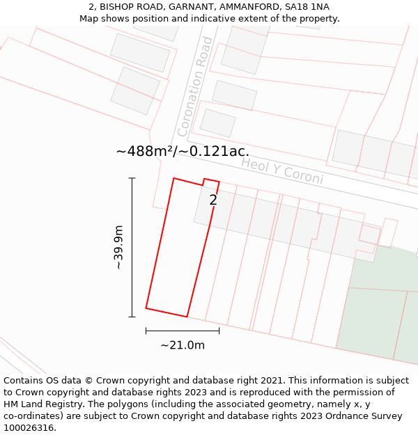 2, BISHOP ROAD, GARNANT, AMMANFORD, SA18 1NA: Plot and title map