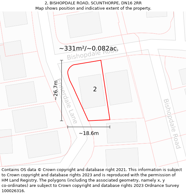 2, BISHOPDALE ROAD, SCUNTHORPE, DN16 2RR: Plot and title map