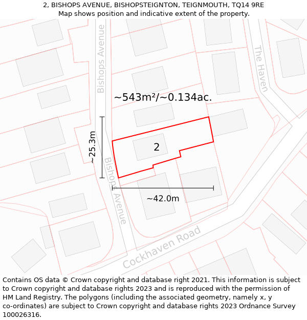 2, BISHOPS AVENUE, BISHOPSTEIGNTON, TEIGNMOUTH, TQ14 9RE: Plot and title map