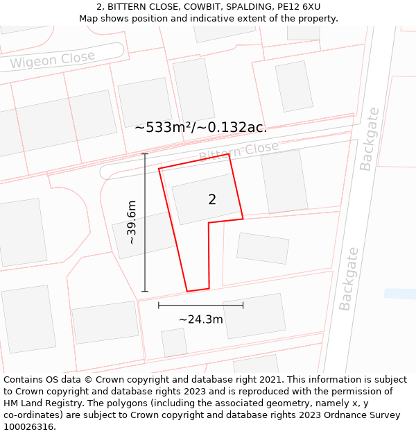 2, BITTERN CLOSE, COWBIT, SPALDING, PE12 6XU: Plot and title map