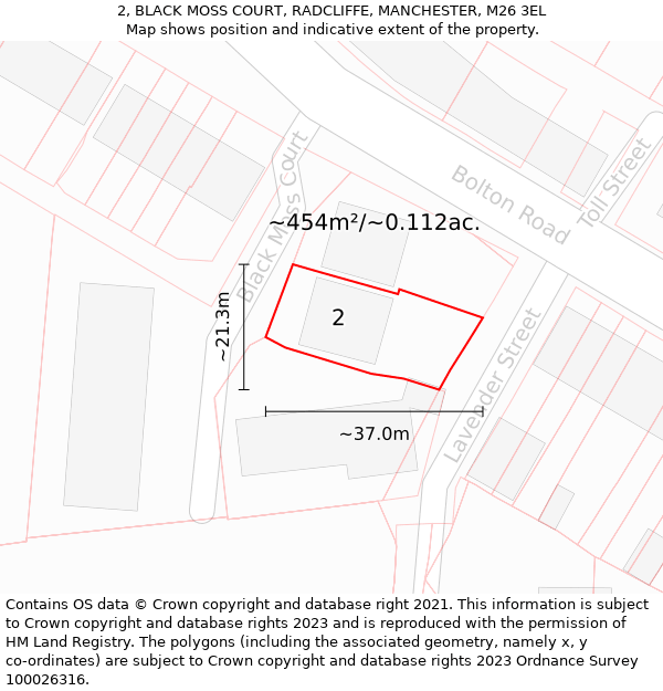 2, BLACK MOSS COURT, RADCLIFFE, MANCHESTER, M26 3EL: Plot and title map