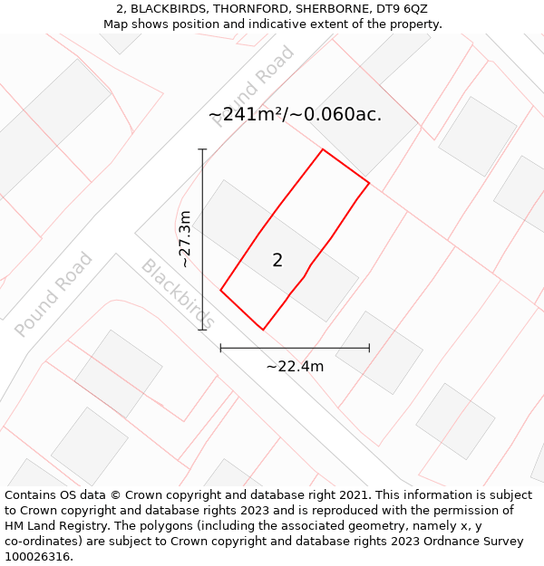 2, BLACKBIRDS, THORNFORD, SHERBORNE, DT9 6QZ: Plot and title map