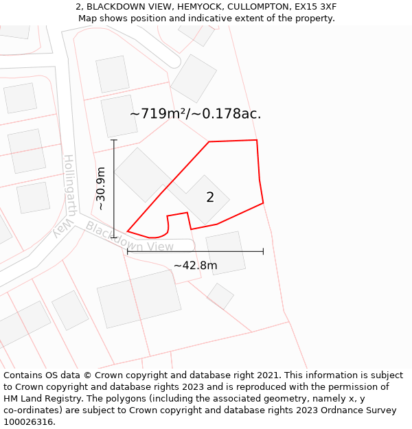 2, BLACKDOWN VIEW, HEMYOCK, CULLOMPTON, EX15 3XF: Plot and title map